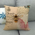 Detail of vintage linen pillowcase featuring a realistic hornet and retro French script - Paris Vintage Document Bee (12) / 18x18 Inch