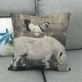 Square cushion cover with rustic rooster and sheep painting on a fabric sofa - 18x18 Inch / Rooster and Pony (12)