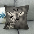 Square pillow cover with black and white giraffe photography print on textured linen fabric - Giraffe Black and White Art (13)