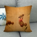 Detail of vintage linen pillow cover featuring a honeybee and thistle on a sofa - Thistle Close-up Bee (13) / 18x18 Inch