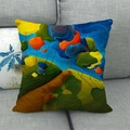 Pastoral cartoon landscape oil painting linen cushion cover on a grey sofa - 45x45cm / Colorful Abstract Landscape Style (2)