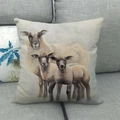 Square cotton linen throw pillow cover with watercolor sheep family on grey sofa - 18x18 Inch / Sheep Family (13)