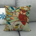 Leinen Kissenbezug mit bemalter Eule und buntem Waldbaumzweig-Druck auf dem Sofa - 45x45cm / Blauer Hintergrund Eule Bunte Blätter (12)