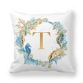 Nautical peach skin pillowcase with ocean reef wreath and gold letter T print - 18x18 Inch / Letter T (Style 20)