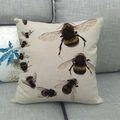 Linen bumble bee cushion cover on a grey sofa, featuring hand-drawn bee artistic patterns - Cream White Hand-drawn Bumble Bee (9) / 18x18 Inch