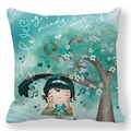 Cartoon princess girl pillowcase on swing with music text in green peach skin fabric - 18x18 Inch / Girl Swinging Under Tree (17)