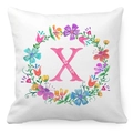 Peach skin throw pillow cover with floral wreath design and pink letter X print - Watercolor Floral Wreath Letter X Style (24) / 45x45cm