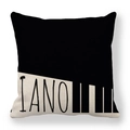 Close-up of minimalist linen piano pillowcase with black and white keyboard pattern - Black And White Piano Key Style / Black and White