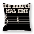 Close-up of linen fabric texture and musical pause symbol print on a black cushion cover - German Music Rest Style / Black