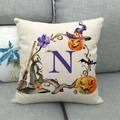 Fodera per cuscino Halloween con lettera N acquerello e decoro di zucche e pipistrelli - Lettera N Viola (14) / 45x45cm