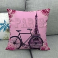 Detailstruktur des Leinen-Kissenbezugs mit Eiffelturm und rosa Rosen im Paris-Stil - Rosa Rose Fahrrad Stil (3)