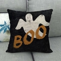 Detail of Halloween ghost pillowcase with orange BOO text on a gray sofa - 18x18 Inch / White Ghost Boo Style (2)