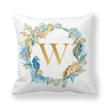 Nautical theme cushion cover featuring a golden letter W with watercolor starfish and shells - 18x18 Inch / Letter W (Style 23)