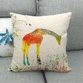 Detailed texture of linen pillowcase with colorful watercolor giraffe art on sofa - Abstract Watercolor Giraffe (1)