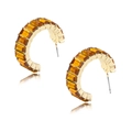 C-shaped gold earrings featuring rectangular amber crystals in a modern vintage style - Orange