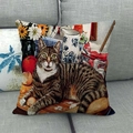 Linen pillow cover with vintage oil painting tabby cat and sunflowers design - Country Kitchen Counter Tabby Cat Style (8)