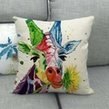 Linen pillowcase with watercolor giraffe and yellow flower on a grey sofa - Artistic Giraffe with Flower (2)