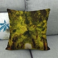 Linen cushion cover with forest landscape cartoon painting on a gray sofa - 45x45cm / Forest Path Natural Landscape Style (11)