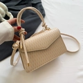 Chic cream square shoulder bag with pleated texture and decorative knot handle detail - Beige