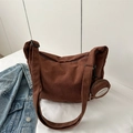 Coffee brown corduroy crossbody bag with wide strap and mini round coin pouch charm - Dark Brown