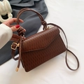 Dark brown textured square crossbody bag with knot handle and gold-tone hardware - Brown