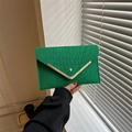 Minimalist bright green crocodile pattern envelope clutch bag with gold V-metal trim - Green
