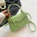Minimalist mint green square handbag with wavy texture and knot handle detail - Green