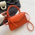 Minimalist square crossbody bag in bright orange with wavy textured faux leather - Orange