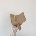 Minimalist beige underarm bag with textured faux leather and chunky resin chain strap - Khaki