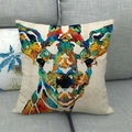 Linen cushion cover with abstract colorful giraffe art print on a gray sofa - Geometric Color Block Giraffe (4)