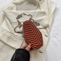 Brown coffin-shaped crossbody bag with V-quilted faux leather and silver chain strap - Brown