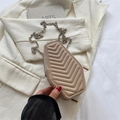 Beige V-quilted coffin shaped crossbody bag with silver chain strap for women - Khaki