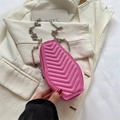 Pink coffin shaped mini crossbody bag with V-quilted pattern and silver chain strap - Rose Pink