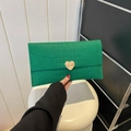 Green crocodile pattern envelope clutch bag with a golden heart-shaped metal buckle - Green