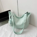 Mint green pleated shoulder bag with fashion charm and wide strap for casual daily use - Light Blue