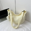 Sac bandoulière demi-lune blanc crème en tissu texturé bulles avec petit porte-monnaie - Jaune clair