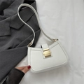 Minimalist white leather underarm bag with gold metal buckle and sleek shoulder strap - White