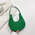 Green crescent shoulder bag with geometric embossed texture and gold metal buckle hardware - Green