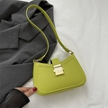 Minimalist avocado green underarm bag with gold metal clasp and smooth PU finish - Green