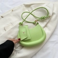 Chic lime green crescent shoulder bag with matching mini pouch and knot rope strap - Green
