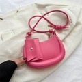 Pink crescent hobo bag with matching envelope pouch and decorative knotted rope strap - Rose Pink