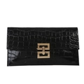 Pochette a busta nera con trama a coccodrillo e chiusura metallica dorata elegante - Nero