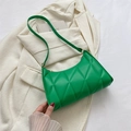Bolso de hombro acolchado verde chic con textura de rombos y correa de cuero para mujer - Verde