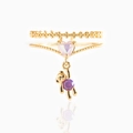 Fashionable gold bear tassel ring with heart opal and purple gem on white background - Pink Heart Bear-Gold