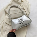 Bolso plateado chic de hombro con hebilla cuadrada grande y textura de cuero sintético - Plateado