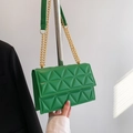 Emerald green quilted crossbody bag with golden chain strap and rhombus stitching texture - Green