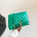 Metallic green quilted chain crossbody bag with gold tone hardware and turn lock - Green