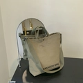 Borsa tote in tela verde militare con doppia tracolla e stampa scritte fashion - Verde