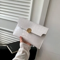 Elegante pochette a busta bianca con trama a coccodrillo e fibbia circolare dorata donna - Bianco