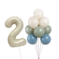 Retro cream white number 2 foil balloon kit with champagne and sage green latex balloons - Number 2 Combo Set